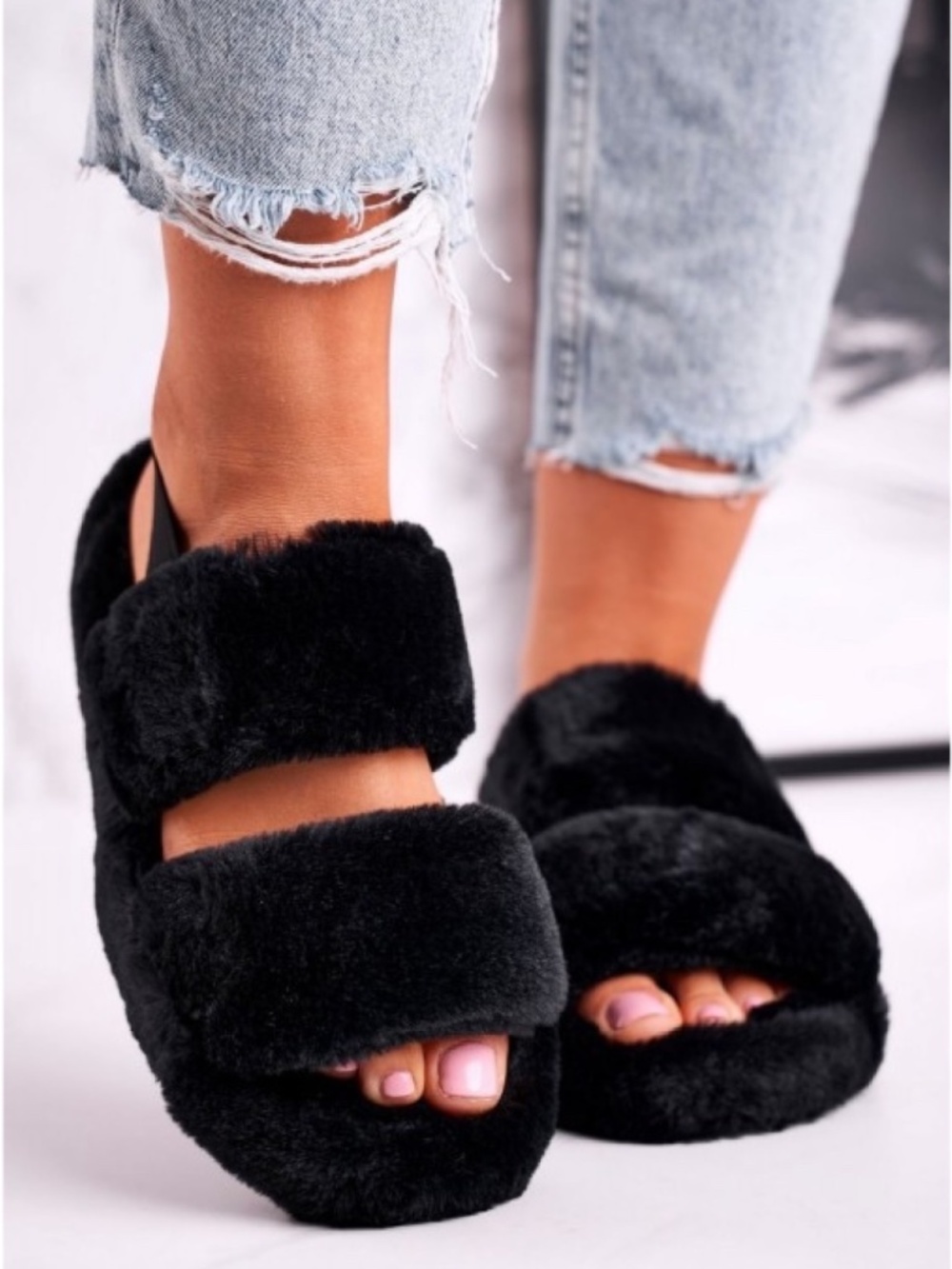 Orly Diana Plush Soft Faux Fur Dual Strap Elastic Slingback Pull On Slippers 10